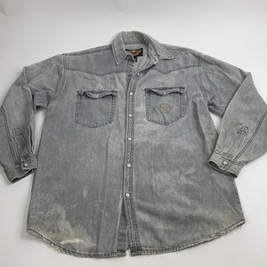 Harley Davidson Distressed Gray Button down Shirt Large Cotton Pearl button down